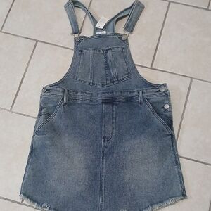 BLAKELEY Womens Size S Denim Overall Mini Dress with Raw Hem NWT